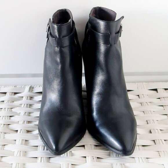 Seychelles Anthropologie Black Leather Pointy Toe Wedge Heel Ankle Boots Booties - Picture 12 of 16
